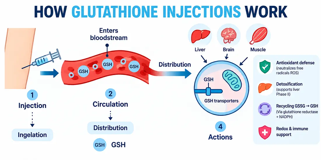 Mechanism of glutathione injections